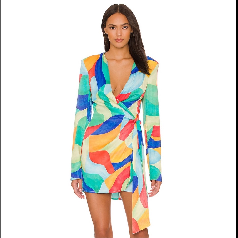 WeWoreWhat Cowl Front Dress in Abstract Watercolor | M